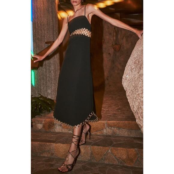 $1311 Alexis Tale Black Midi Dress Dress Golden Ring Chain Sz Small - Picture 6 of 16